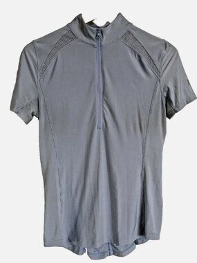 GOODE RIDER Schooling Shirt Size XS Blue Stripe Shirred Equestrian